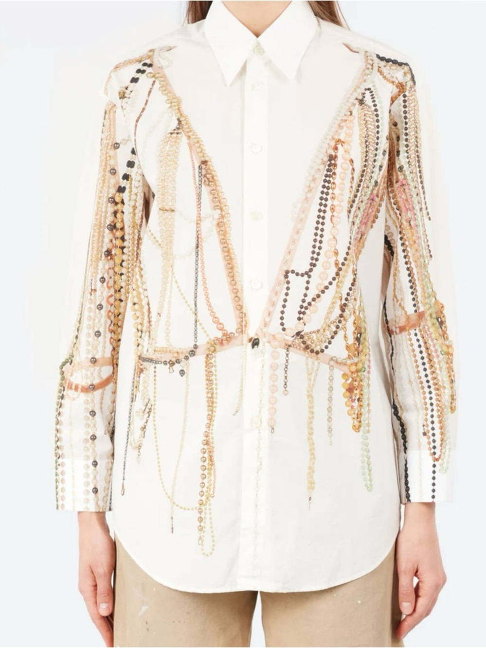 Maison Margiela MM6 Pearl Print White Long Sleeve Button Down Shirt Top 38 2 XS